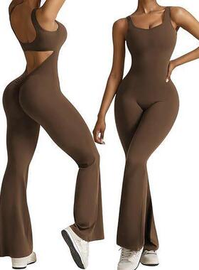 Women's sleeveless flared jumpsuit sexy backless女喇叭