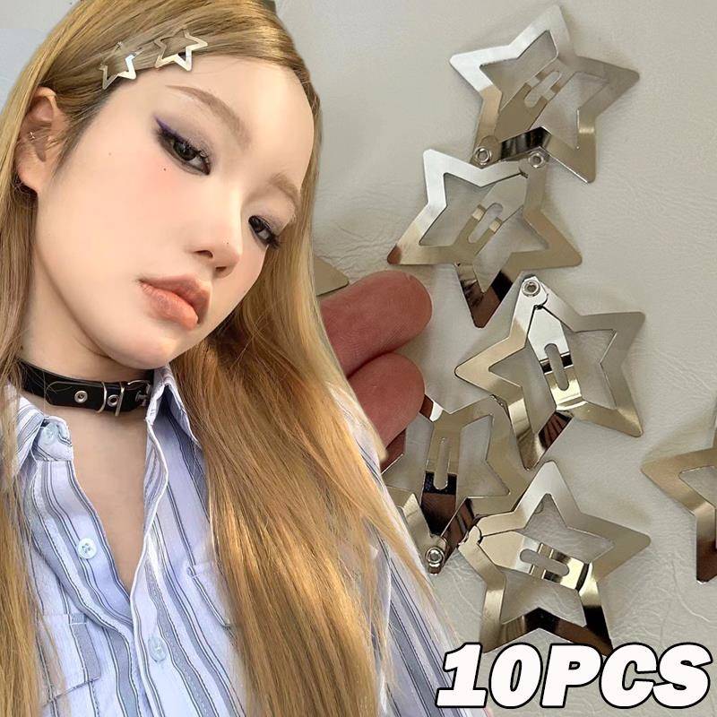 10Pcs Silver Star BB Hairclips Girls Y2K Cute Star Barrettes