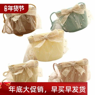 Baby Cro Summer Pearl Lace Girls Bag Straw Princess New 2023