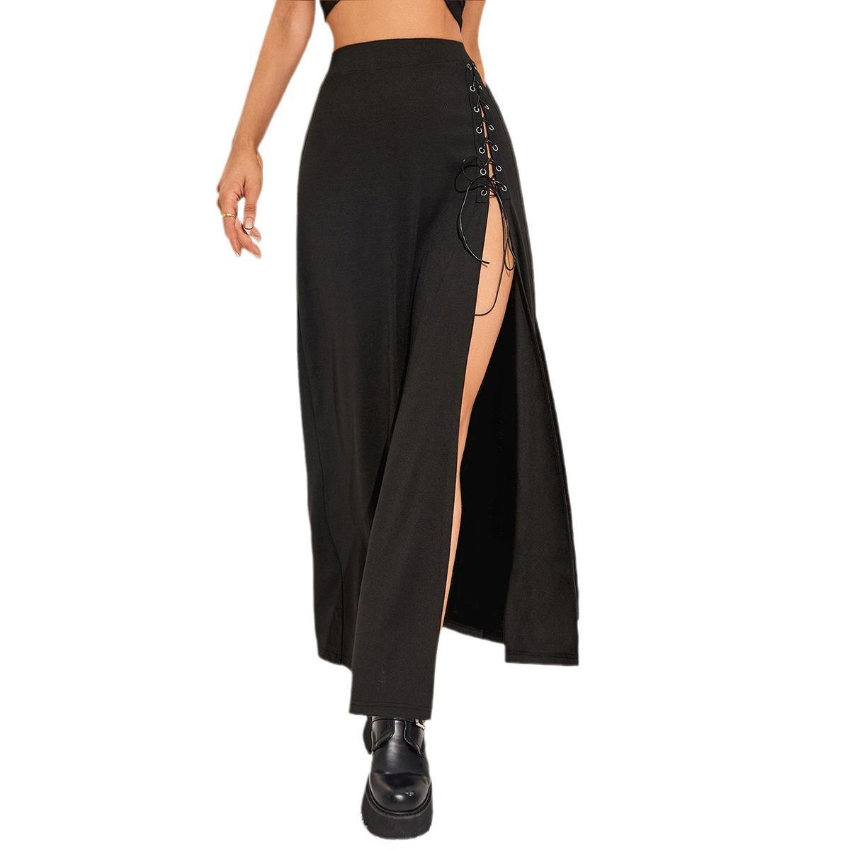 Split chicken eye lace up women's skirt