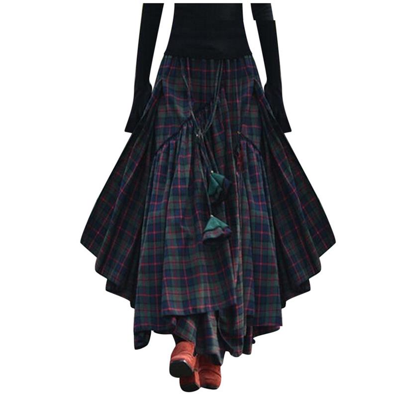 Plaid  stitching irregular long skirt 格纹拼接不规则半身长裙图片