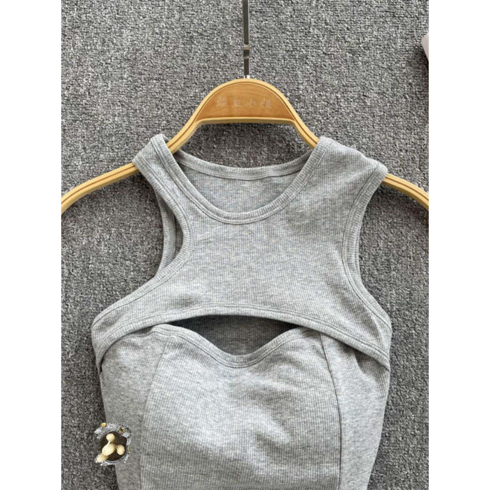 Sexy solid round neck cut-out slim top纯色圆领镂空修身上衣女