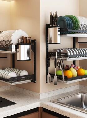 Stainless steel kitchen rack wall hanging dish rack knife