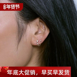 Silver Double Zircon 925 Sma Clear Sterling Three Aide Studs