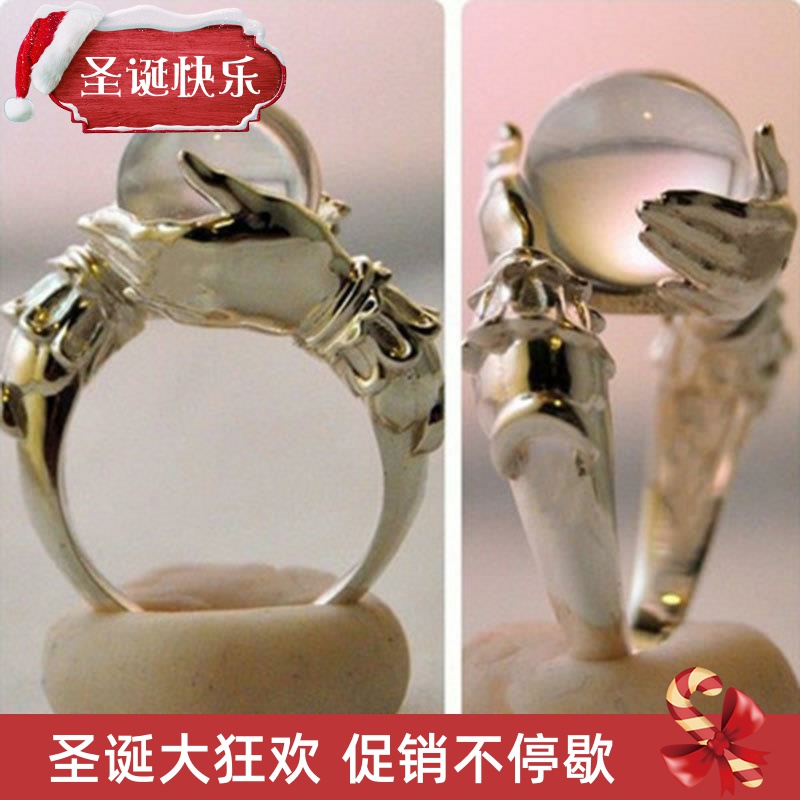New creative retro lucky crystal bead ring punk style hip ho