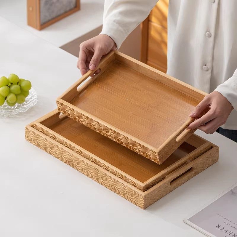 祥云提手托盘长方形经典复古木质收纳盘家用餐用托盘轻奢现代竹制,餐饮具,餐用托盘,淘宝优惠券,粉丝福利购,淘宝优惠卷
