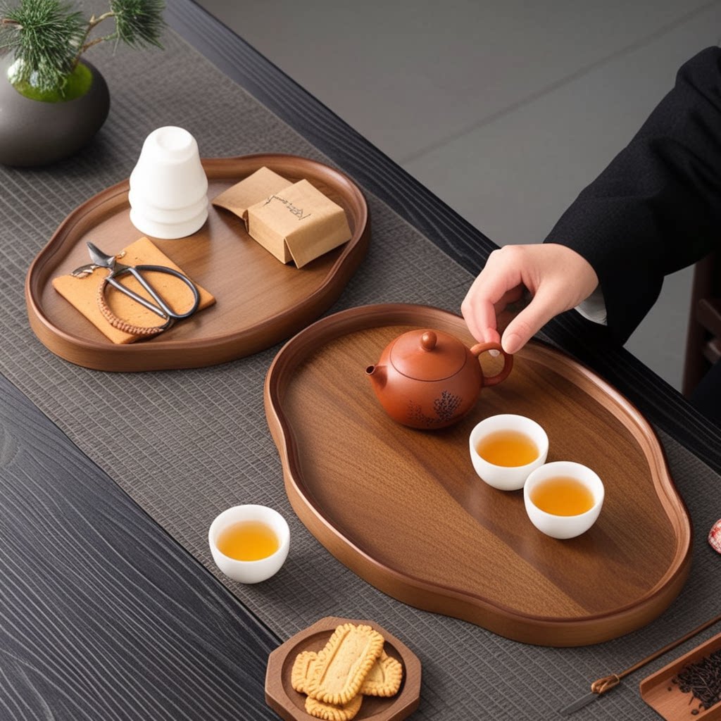【改价专拍】竹木质胡桃色托盘商用餐厅家用精致零食干果收纳盘