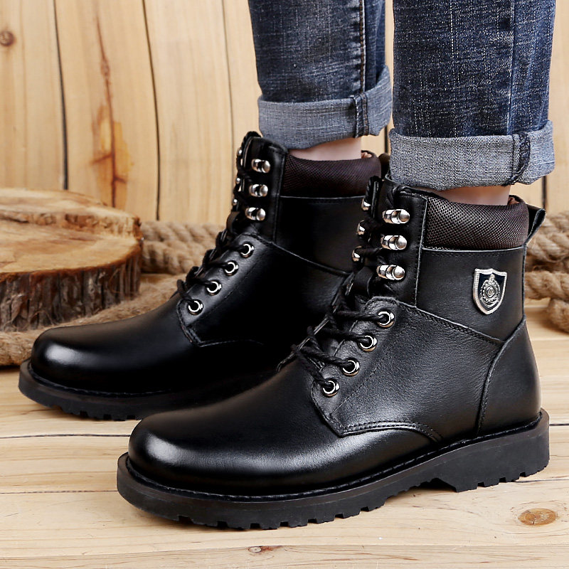 高帮皮鞋男冬季加绒保暖短筒皮靴高腰马丁牛皮靴户外棉靴男人军靴在类目 流行男鞋, 靴子中 - 来自Buy2taobao.com提供专业的淘宝代购服务