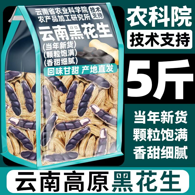 2025新货云南黑花生带壳生的自然甜炒熟黑皮花生坚果休闲炒货零食