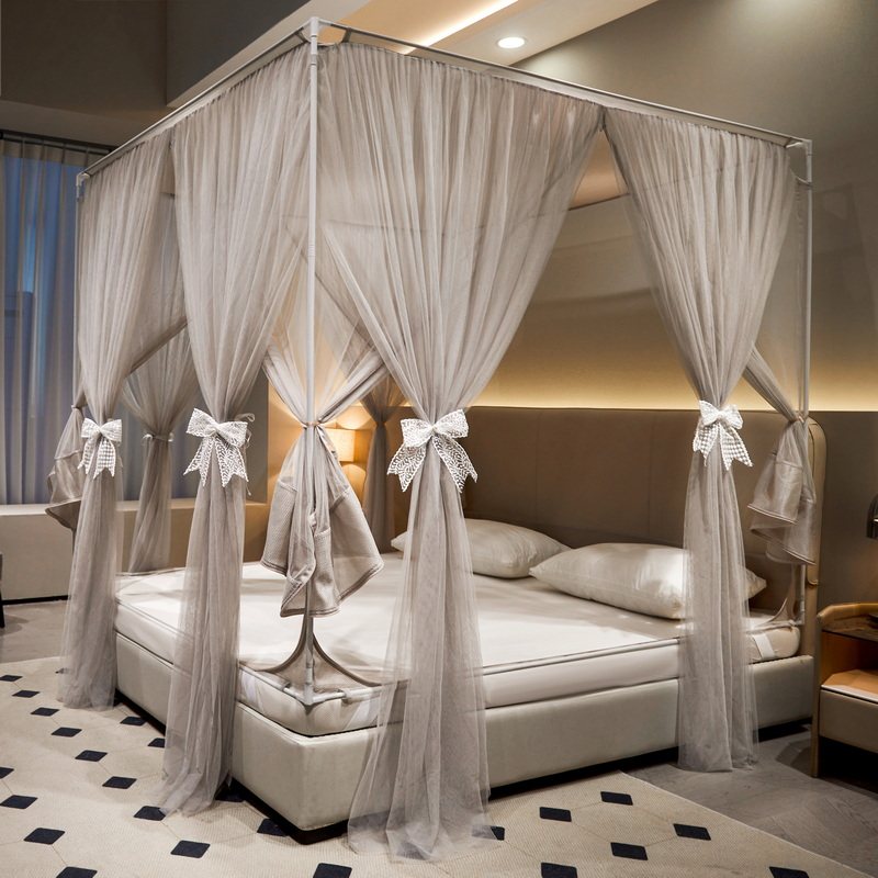 新款双层纱带防尘顶床笠式回底坐床拉链蚊帐家用儿童防摔落地纱帐