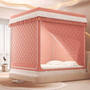A类夹棉遮光床帘蚊帐加厚保暖防风全封闭帐篷家用3开门回底拉链帐