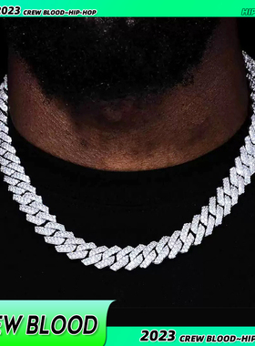 CREW嘻哈满钻菱形14mm古巴项链 美式叠戴Hiphop街头古巴链潮流