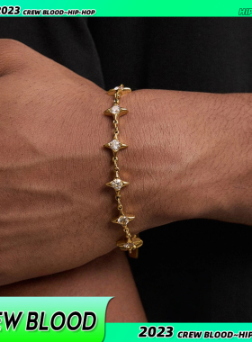 CREW欧美四芒星手链男士钛钢叠戴金色小众复古百搭时尚配饰手镯