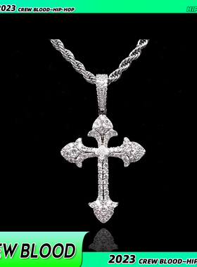 CREW马思唯锆石满钻十字架项链欧美说唱嘻哈男女个性百搭锁骨链