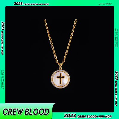 嘻哈小众圆牌十字架项链男女