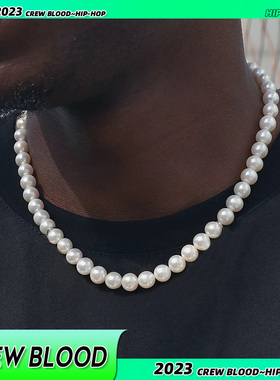 CREW欧美复古天然贝壳珍珠项链男百搭hiphop锁骨链嘻哈街头