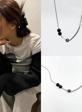 姜涩琪同款项链S韩国复古小众设计黑白天然石项链女高级感锁骨饰
