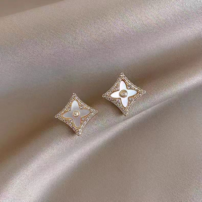 香风韩国925银针几何菱形贝壳耳钉网红气质耳环高级耳饰新款