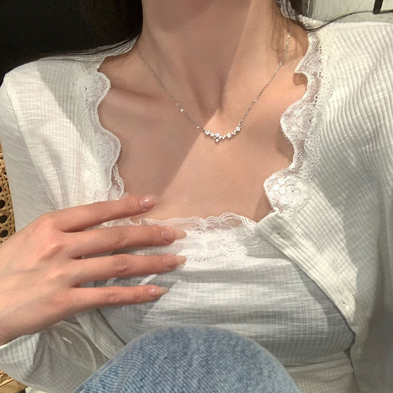 网红超闪锆石小花项链女