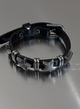 暗黑朋克Y2K五角星皮质手链女ins甜酷欧美古巴辣妹叠戴风串珠配饰