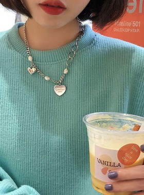 珍珠爱心项链女毛衣链