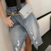 TKSTYLE Small static customization 2019 Irregular Split ends hole Denim skirt Paige skirt