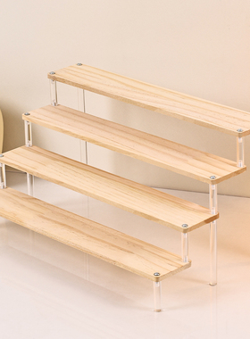 亚克力木质展示架盲盒收纳手办梯形架透明板阶梯分层置物架陈列柜