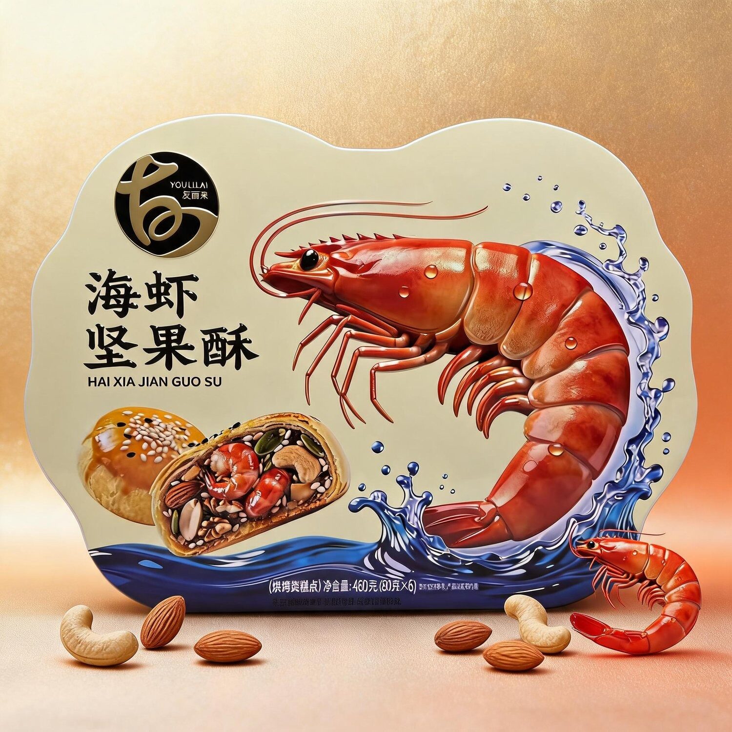 友丽来海虾坚果酥480克
