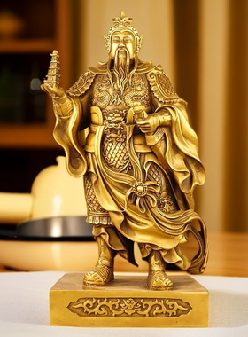 黄铜托塔李天王四大护法书房铜李靖李天王站佛像桌面摆件o