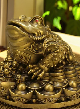 黄铜如意聚宝盆金蟾摆件三足蟾蜍店铺开业礼品客厅办公室装饰o