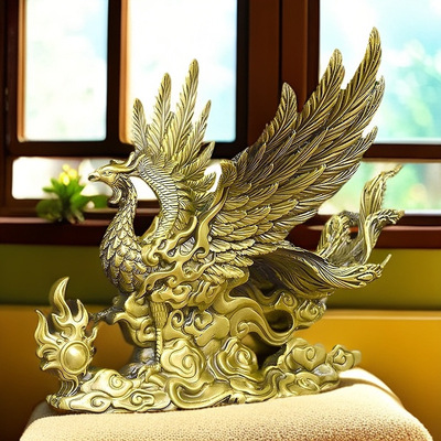 黄铜凤凰摆件吉祥物百鸟之王结婚礼品客厅书房卧室办公室工艺品o