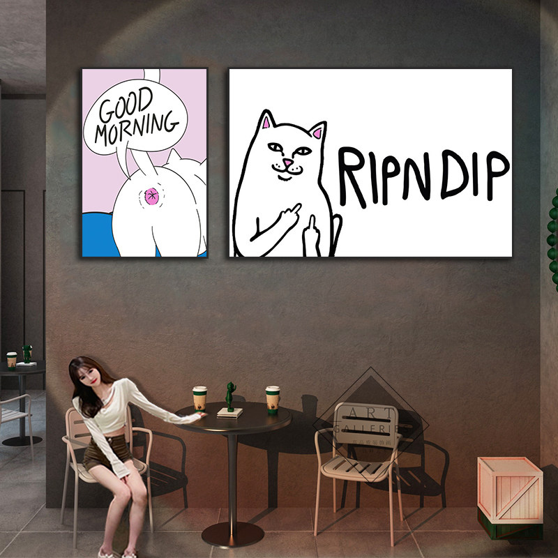 潮流猫咪挂画客厅卧室卫生间装饰画潮牌服装店小众恶搞RIPNDIP画