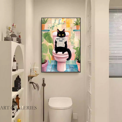 可爱猫咪装饰画马桶遮丑挂画浴室卫生间浴室淋浴间墙面绿植壁画