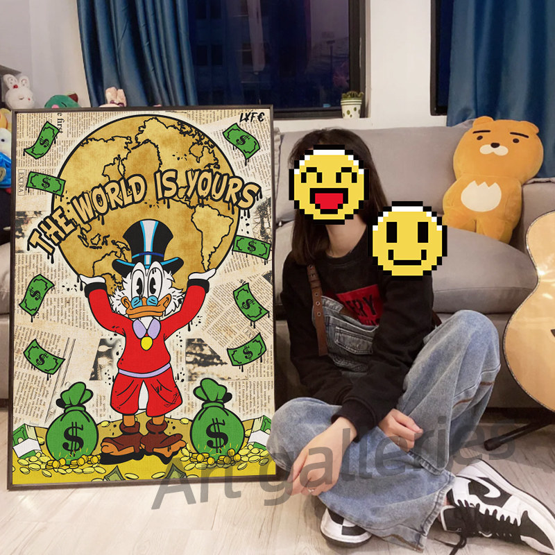 唐老鸭装饰画史高治画卡通潮流版画卧室房间美金挂画客厅dgs壁画