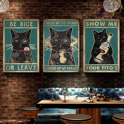 猫咪装饰画美式怀旧海报酒吧挂画