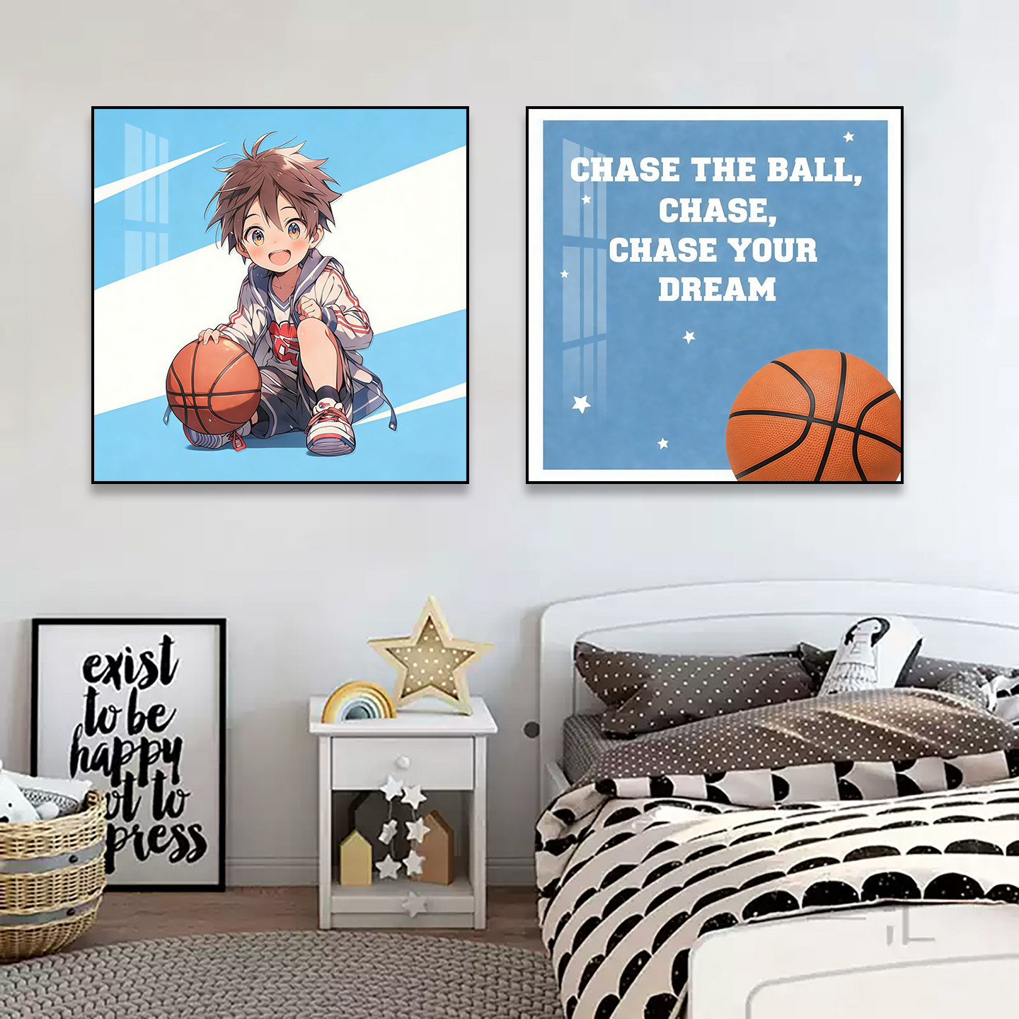 篮球少年装饰画男孩儿童房青少年卧室背景墙挂画球馆篮球培训班画