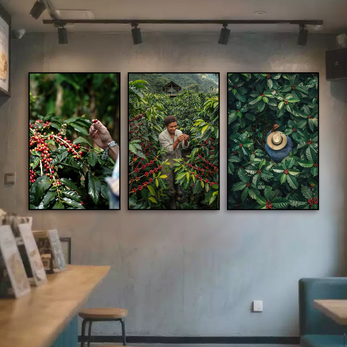 咖啡庄园采摘装饰画咖啡厅复古风景挂画咖啡店咖啡豆种植墙面壁画