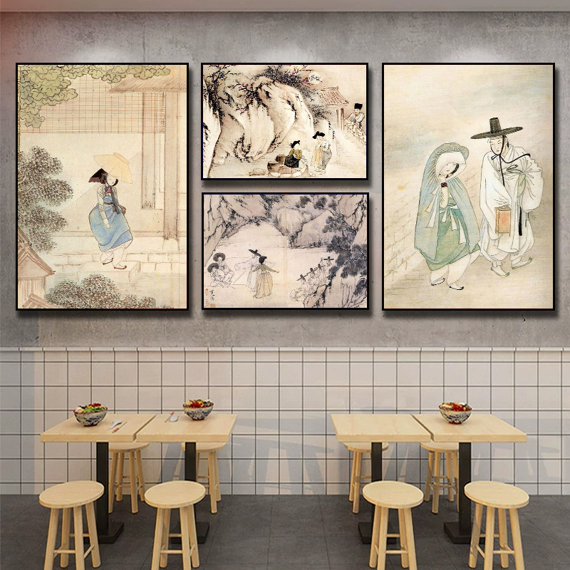 韩式料理店装饰画烤肉店餐厅饭店挂画韩国古代人物朝鲜族民俗壁画