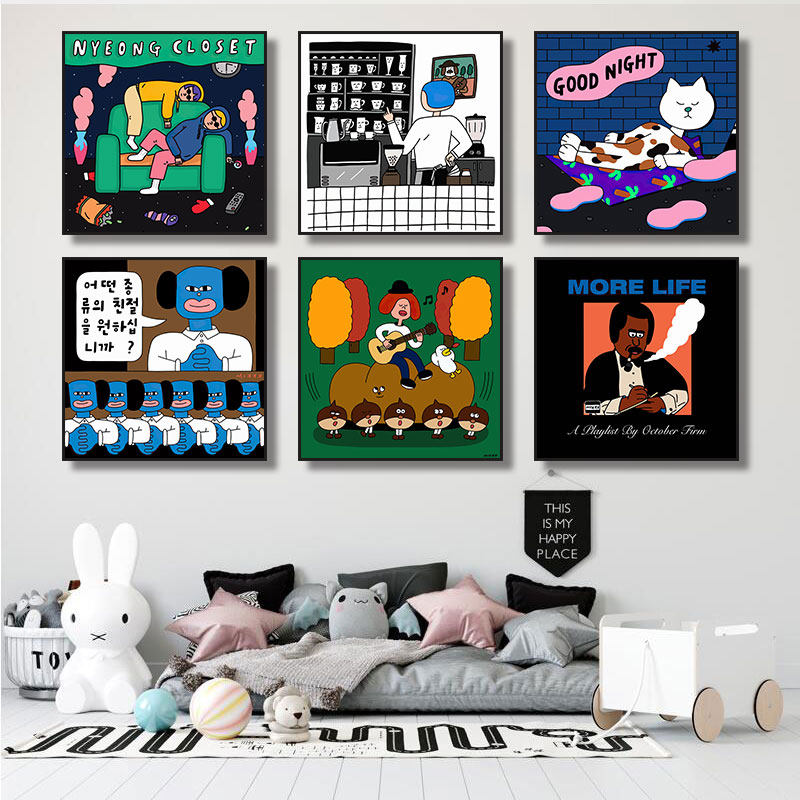 儿童房间装饰画可爱ins风韩国艺术餐厅厨房挂画卧室房间卡通壁画