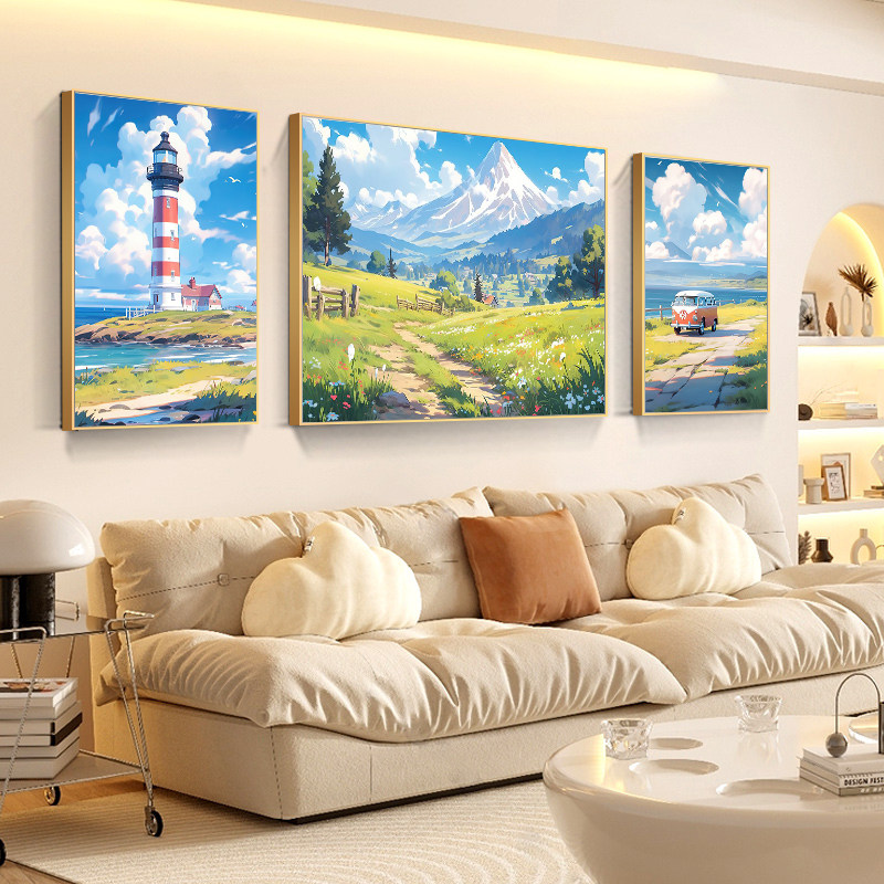 宫崎骏装饰画治愈系风景卧室房间挂画客厅餐厅卡通动漫狗狗壁画
