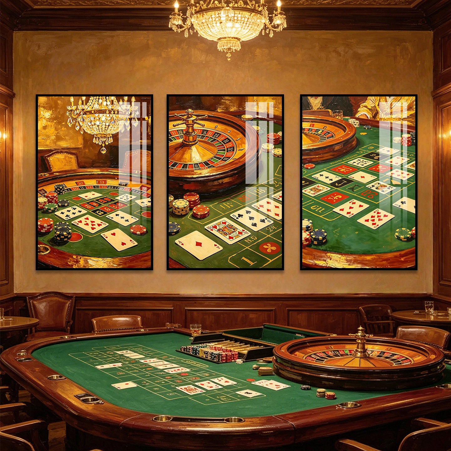 棋牌室麻将馆背景墙挂画德州扑克筹码轮盘装饰画娱乐室赌场壁画