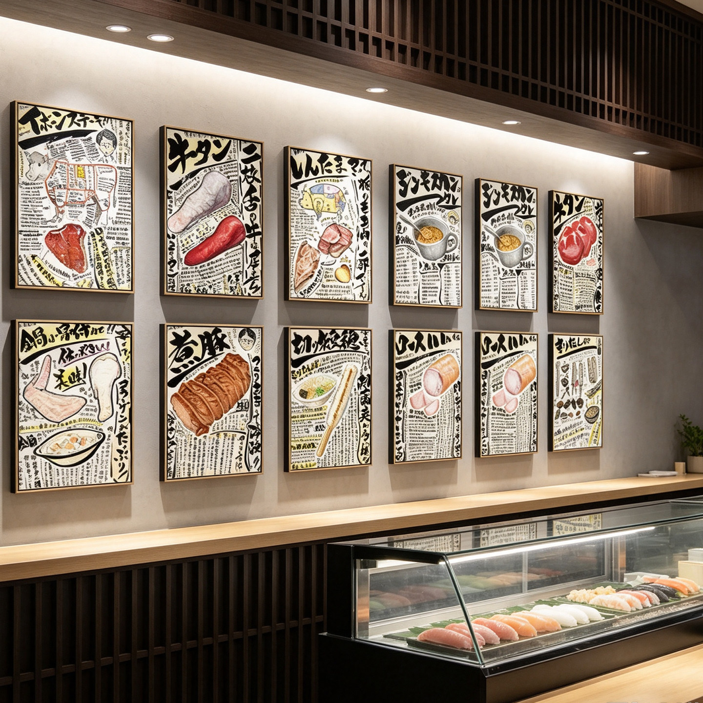日式料理店烧鸟店装饰画烤肉挂画日本寿司店鸡牛猪部位分解图壁画