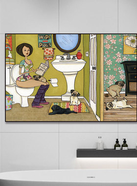 卫生间装饰画酒店浴室洗手间猫咪狗狗挂画厕所防水免打孔宠物壁画
