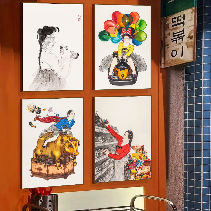 韩式装饰画料理店火锅店烤肉店韩国风情挂画朝鲜民族女人韩文壁画