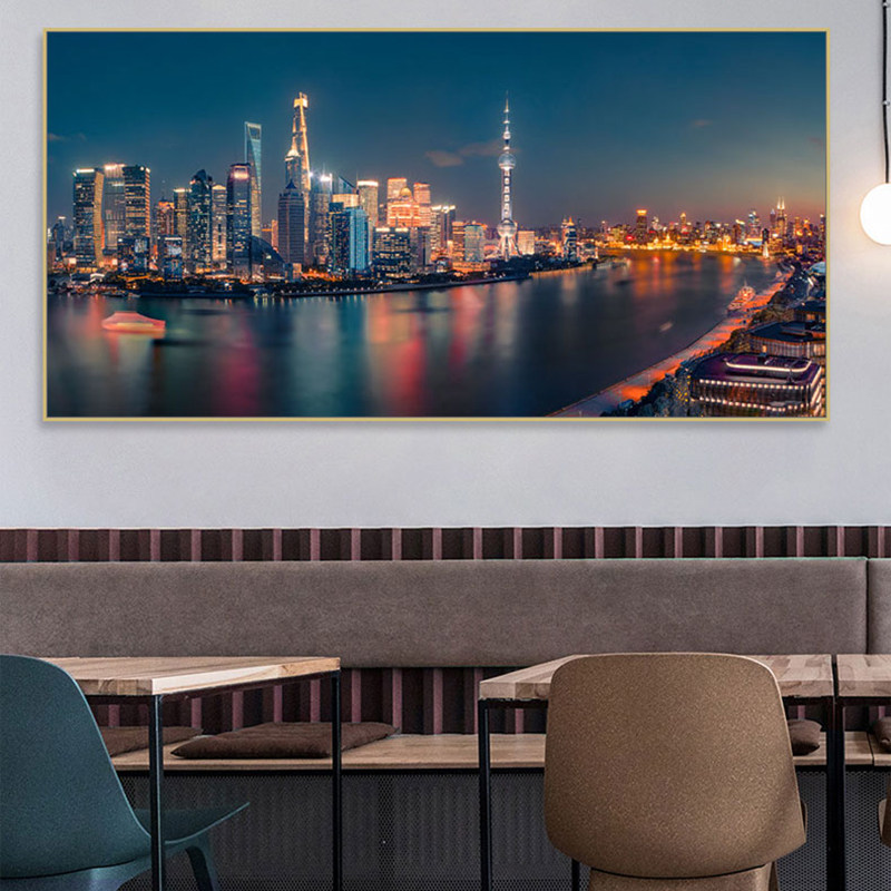 上海黄浦江夜景装饰画酒店民宿