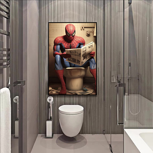 恶搞漫威人物装 饰画洗手间浴室淋浴间防水挂画创意搞怪卫生间壁画