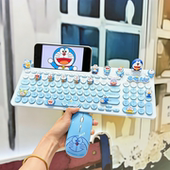 哆啦A梦无线键盘鼠标套装 可充电蓝牙2.4G接收器可爱卡通叮当键盘