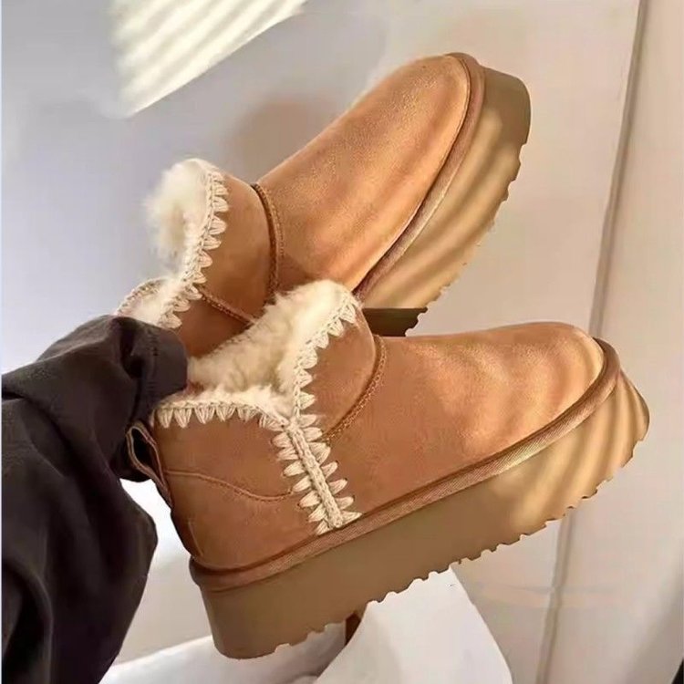 厚底雪地靴女款2025新款冬季真皮加绒加厚短靴子防滑保暖东北棉鞋