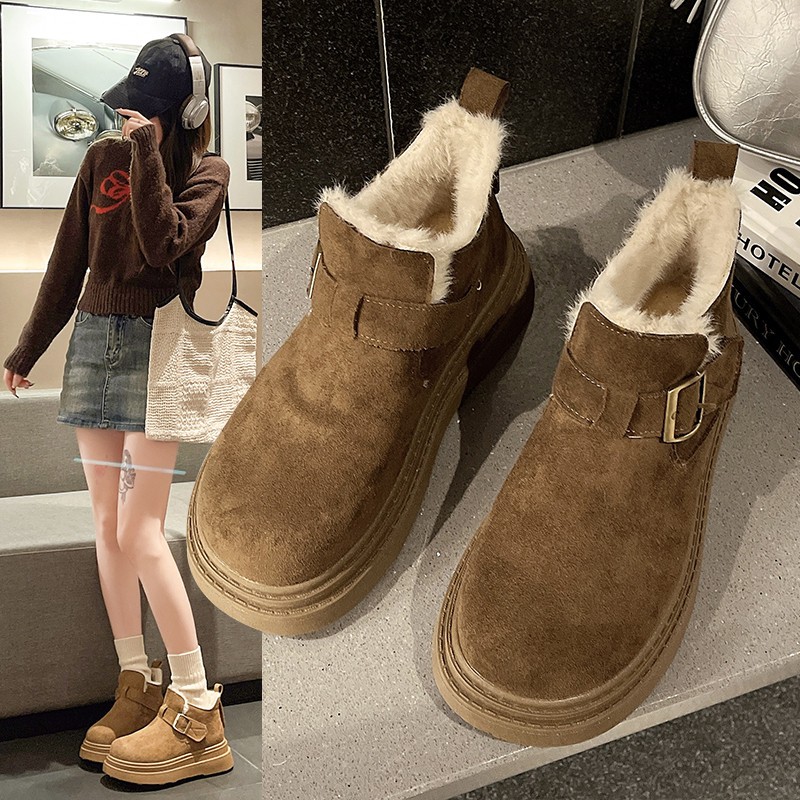 厚底勃肯鞋女款2025新款秋冬季加绒加厚保暖棉鞋皮毛一体雪地靴女