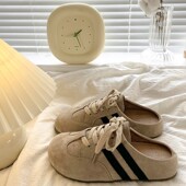 舒适女厚底无后跟懒人鞋 包头半拖鞋 复古德训鞋 春季 女外穿2025新款